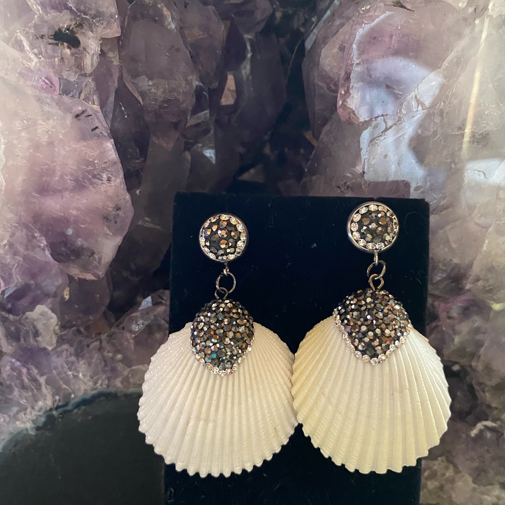 Hematite crystal embellished Shell Earrings